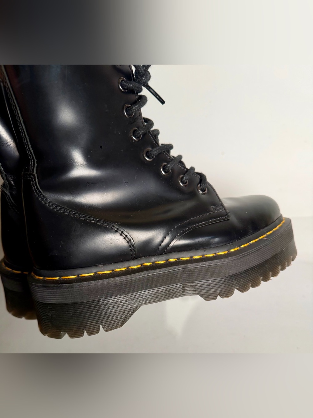 Dr. Martens Jadon Platform Leather Womens 7 Boot Black Polished Smooth Zip Side - Picture 13 of 16